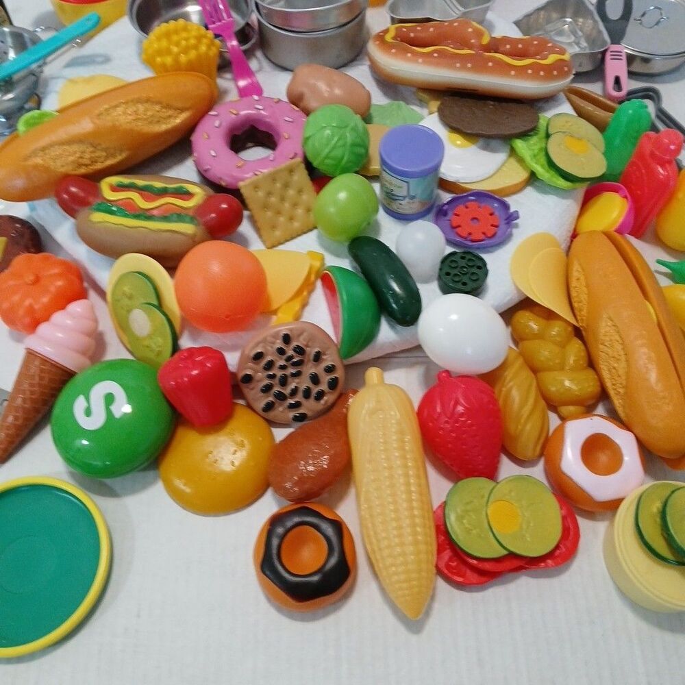 100+ Lot of Kids Pretend Play Toy Food, Dishes, Utensils, Pots, Pans for Kitchen - Picture 3 of 16